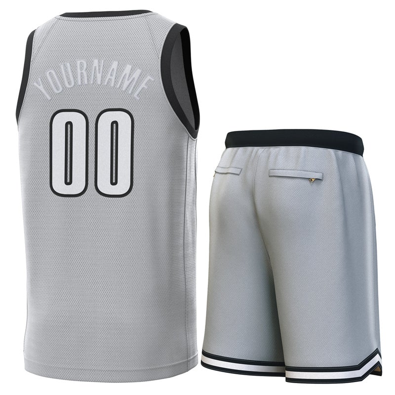 Custom Gray Black Classic Sets Basketball Jersey