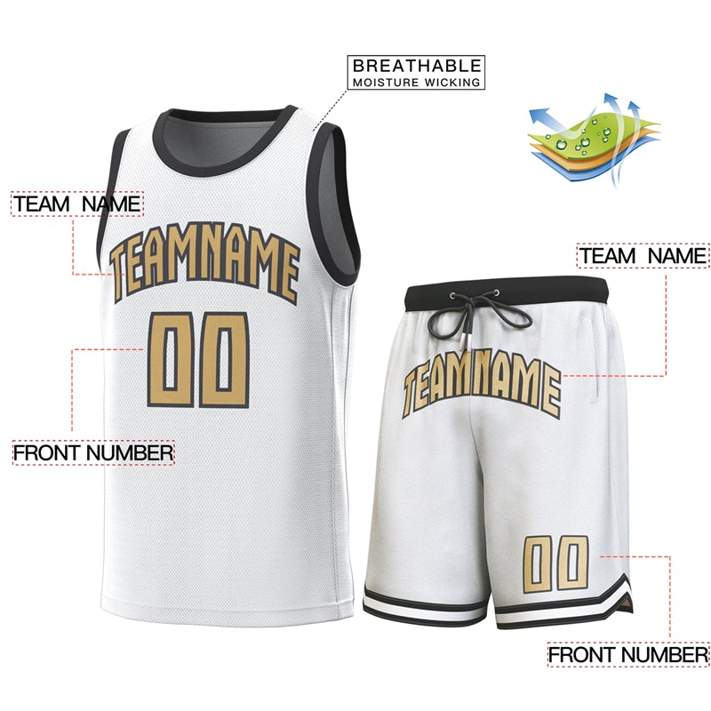 Maillot de basket-ball personnalisé blanc noir classique