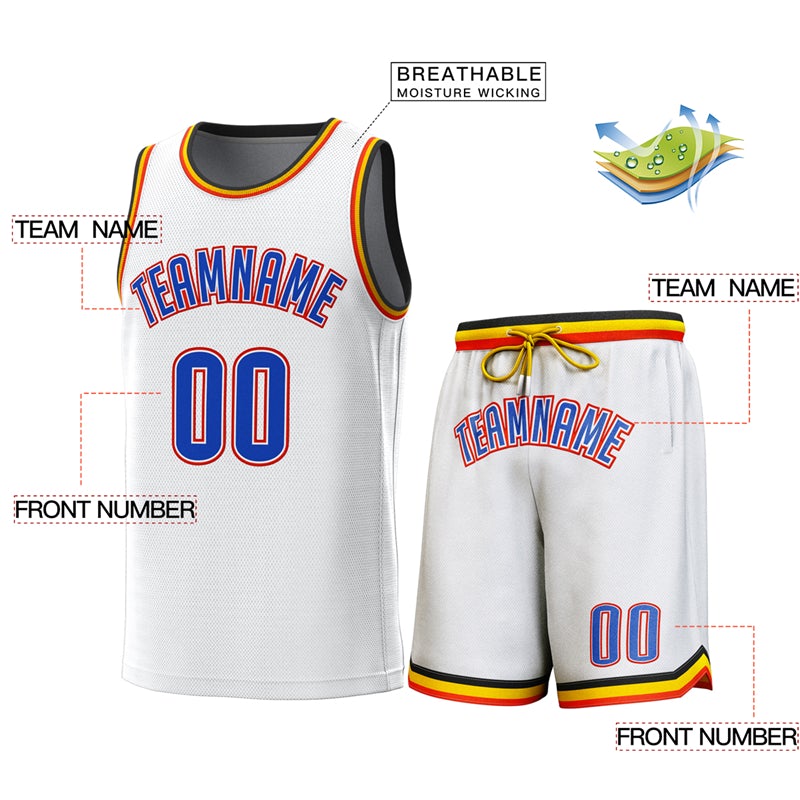 Maillot de basket-ball personnalisé blanc marine-jaune, ensembles classiques