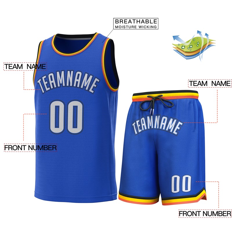 Maillot de basket-ball personnalisé, bleu clair, jaune marine, ensembles classiques