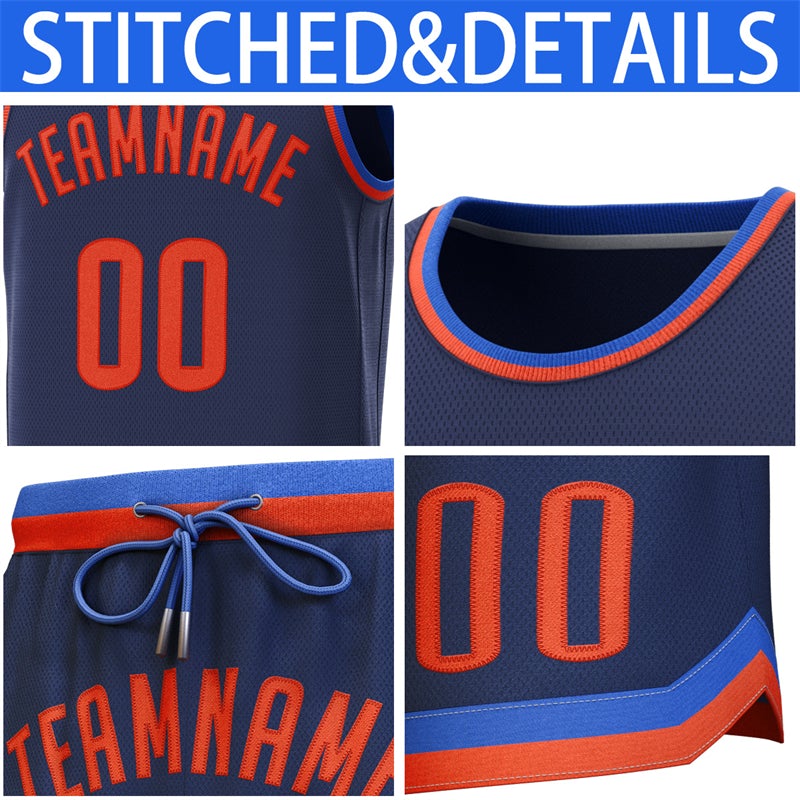 Custom Navy Lt Blue-Orange Classic Sets Basketball Jersey