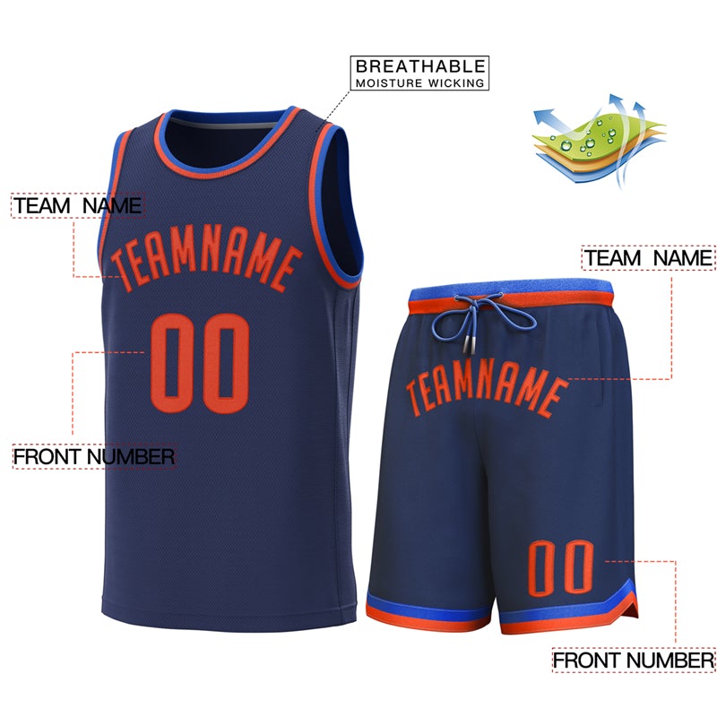 Custom Navy Lt Blue-Orange Classic Sets Basketball Jersey