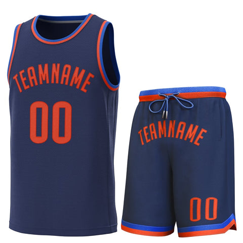 Custom Navy Lt Blue-Orange Classic Sets Basketball Jersey
