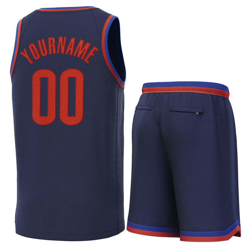 Custom Navy Lt Blue-Orange Classic Sets Basketball Jersey