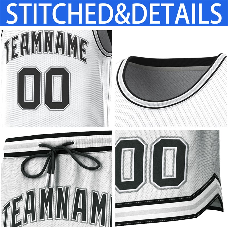 Maillot de basket-ball personnalisé blanc noir-gris, ensembles classiques