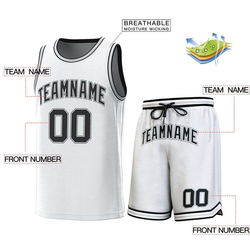 Custom White Black-Gray Classic Sets Basketball Jersey