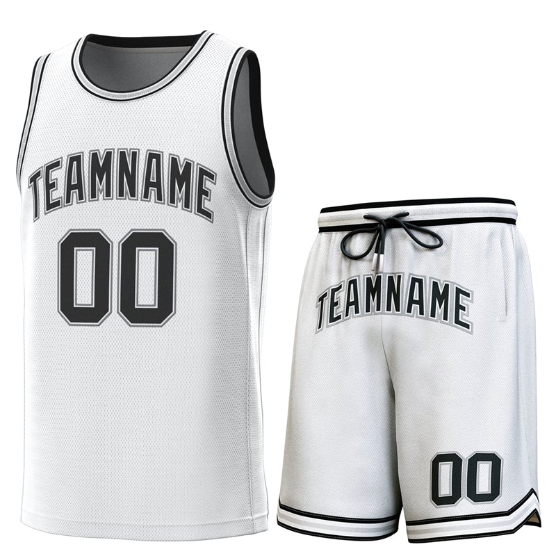 Maillot de basket-ball personnalisé blanc noir-gris, ensembles classiques