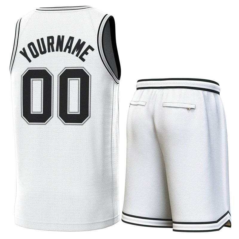 Maillot de basket-ball personnalisé blanc noir-gris, ensembles classiques