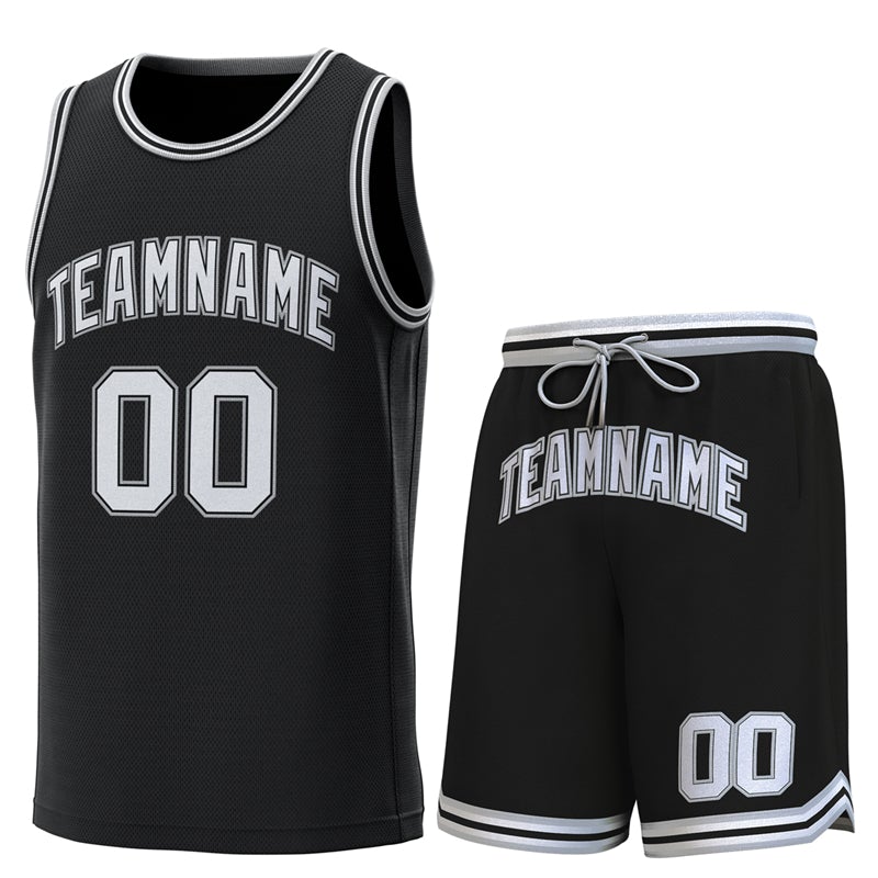 Maillot de basket-ball personnalisé noir gris-noir, ensembles classiques