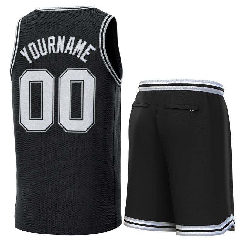 Maillot de basket-ball personnalisé noir gris-noir, ensembles classiques