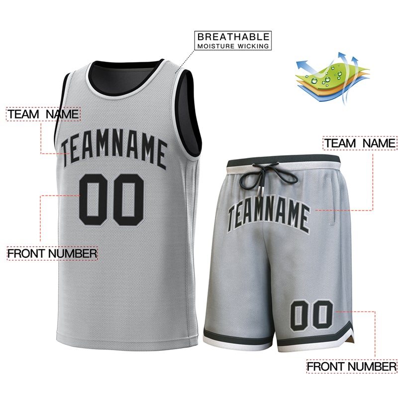 Custom Gray Black-White Classic Sets Basketball Jersey