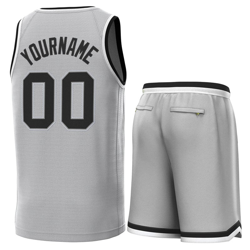 Maillot de basket-ball personnalisé gris noir-blanc, ensembles classiques