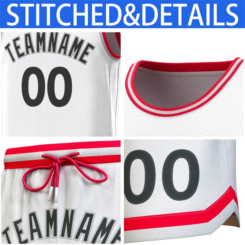 Maillot de basket-ball personnalisé blanc rouge-gris, ensembles classiques