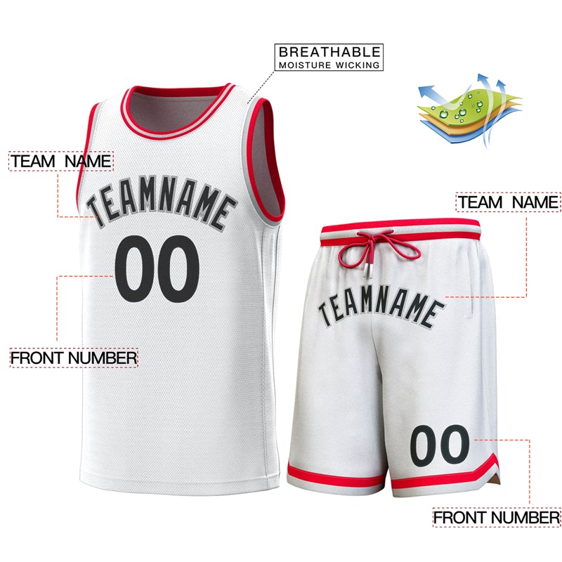 Custom White Red-Gray Classic Sets Basketball Jersey