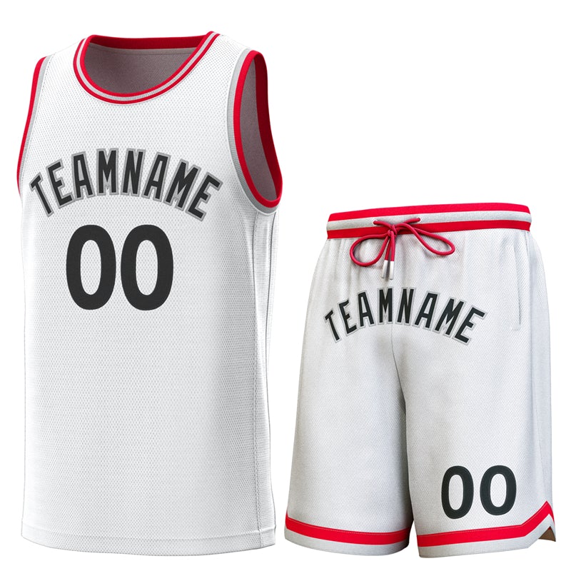 Maillot de basket-ball personnalisé blanc rouge-gris, ensembles classiques