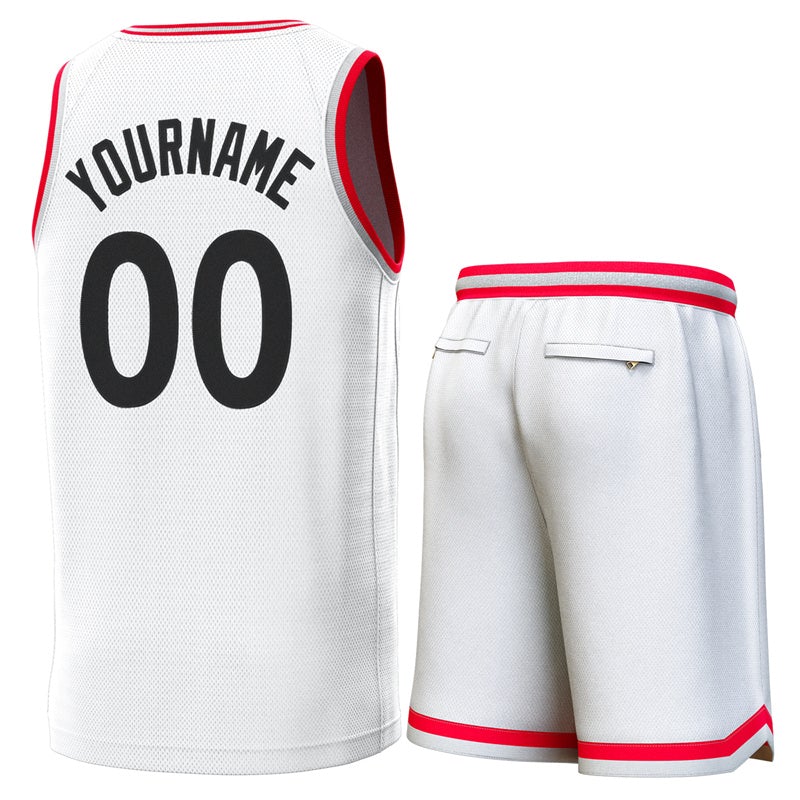 Maillot de basket-ball personnalisé blanc rouge-gris, ensembles classiques