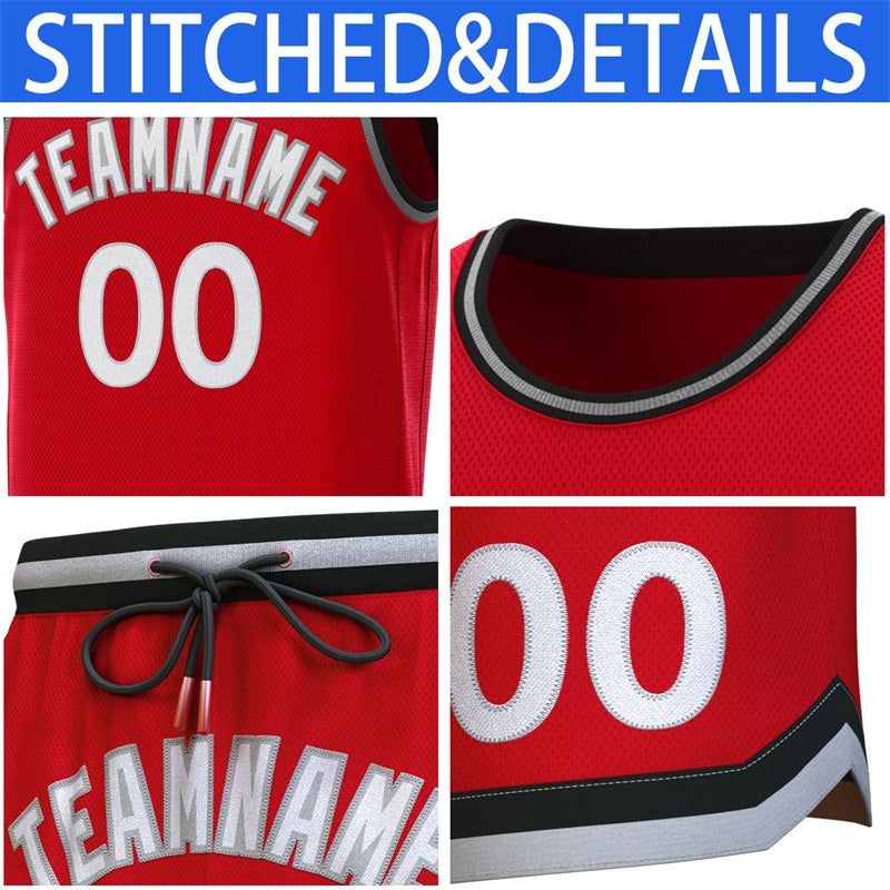 Maillot de basket-ball personnalisé rouge noir-gris, ensembles classiques