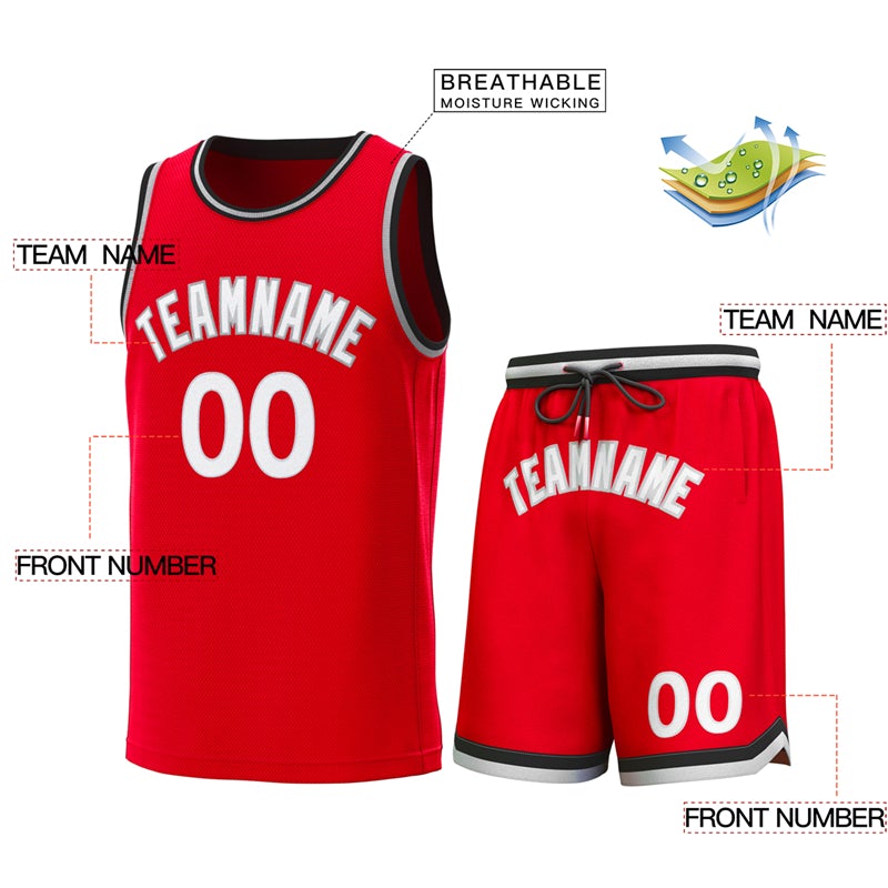 Maillot de basket-ball personnalisé rouge noir-gris, ensembles classiques