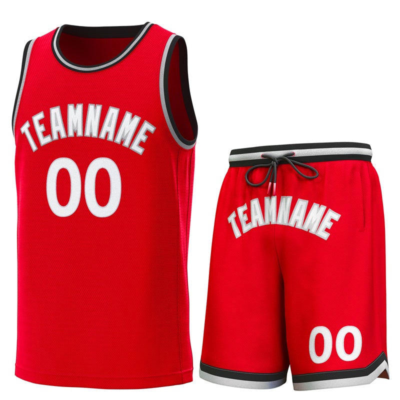 Maillot de basket-ball personnalisé rouge noir-gris, ensembles classiques