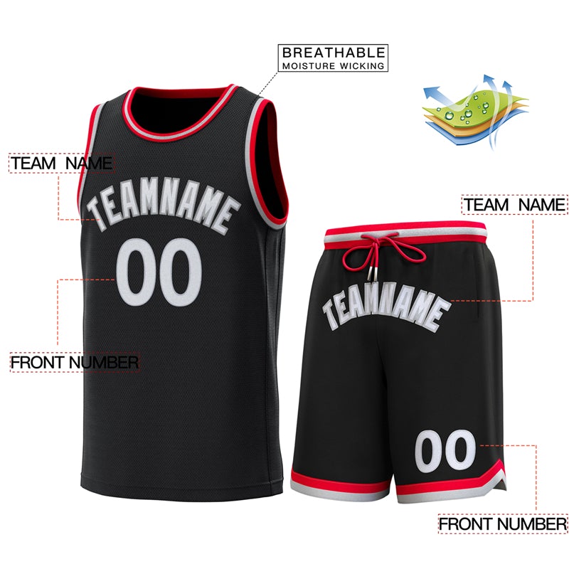 Custom Black Red-Gray Classic Sets Basketball Jersey