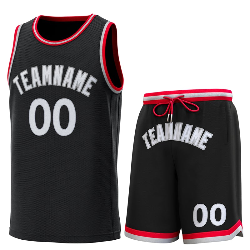 Maillot de basket-ball personnalisé noir rouge-gris, ensembles classiques