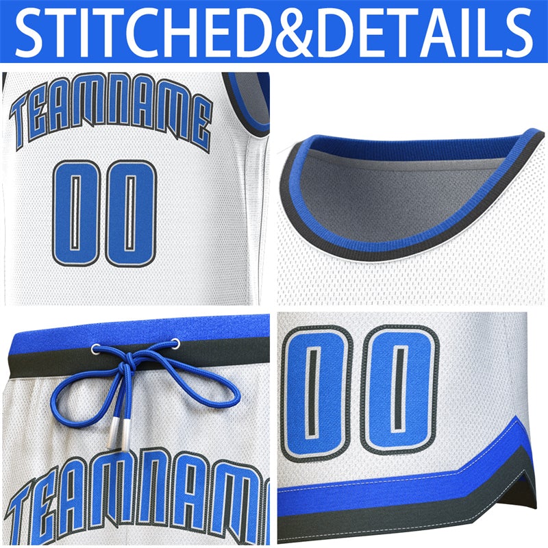 Custom White Light Blue Black Classic Sets Basketball Jersey