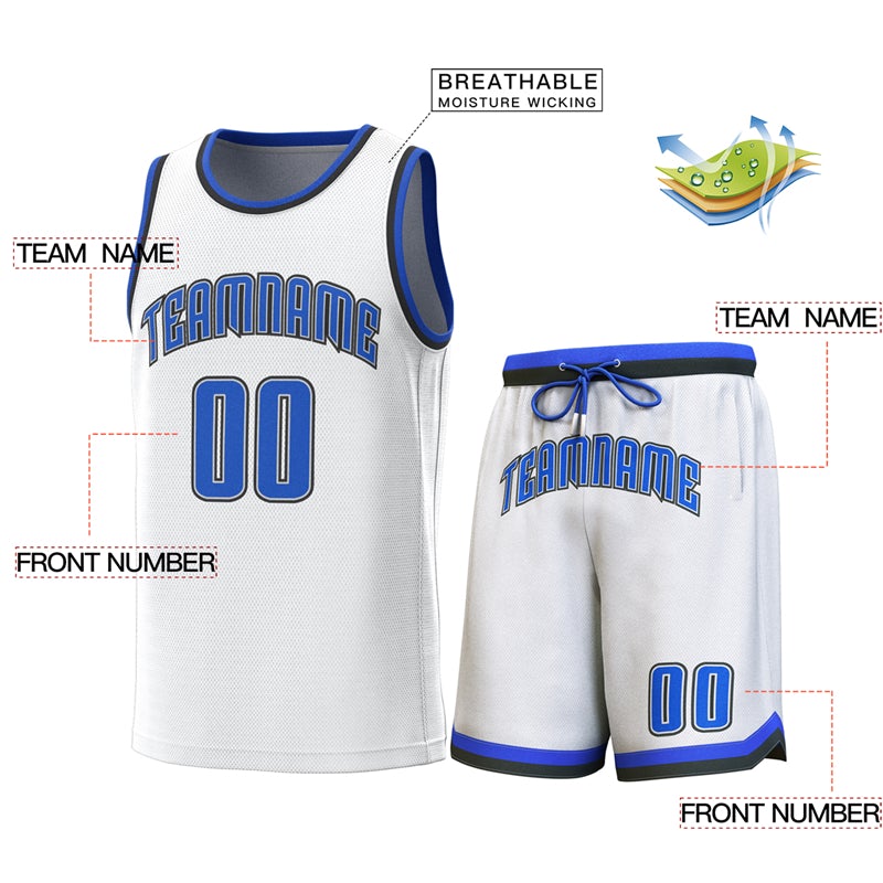 Custom White Light Blue Black Classic Sets Basketball Jersey