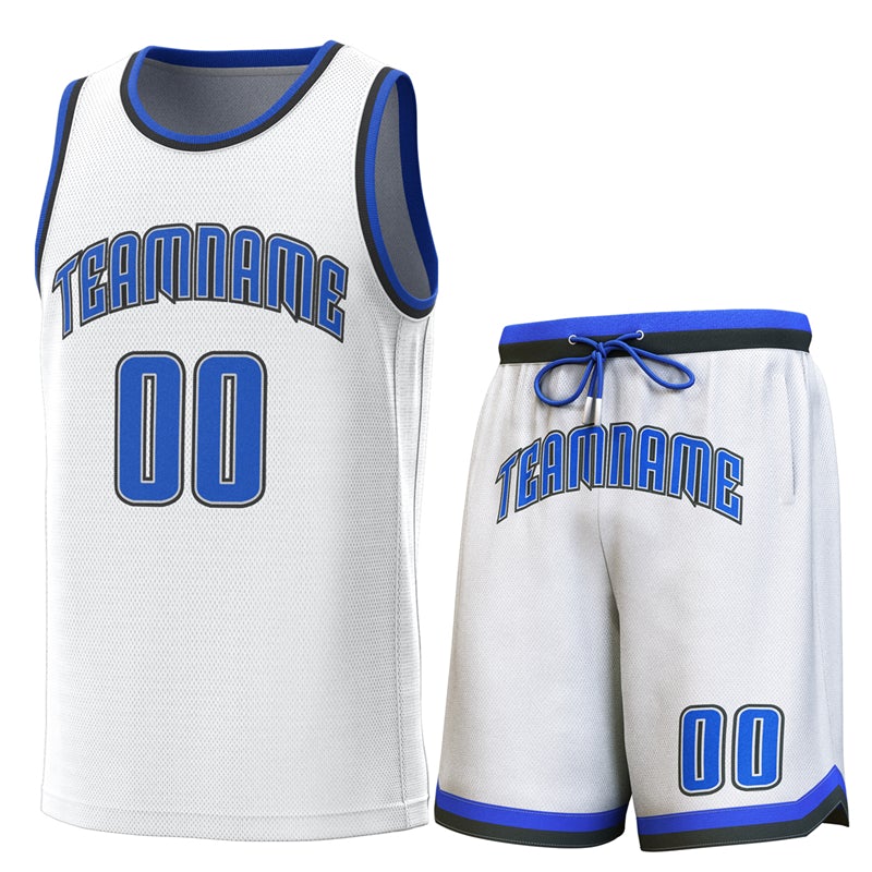 Custom White Light Blue Black Classic Sets Basketball Jersey