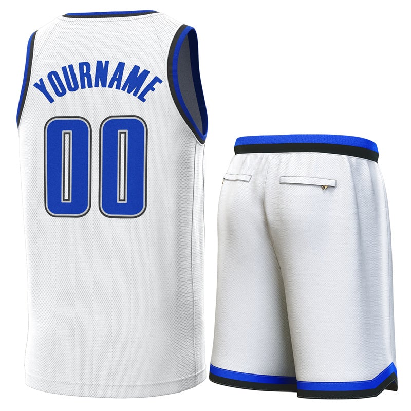 Custom White Light Blue Black Classic Sets Basketball Jersey