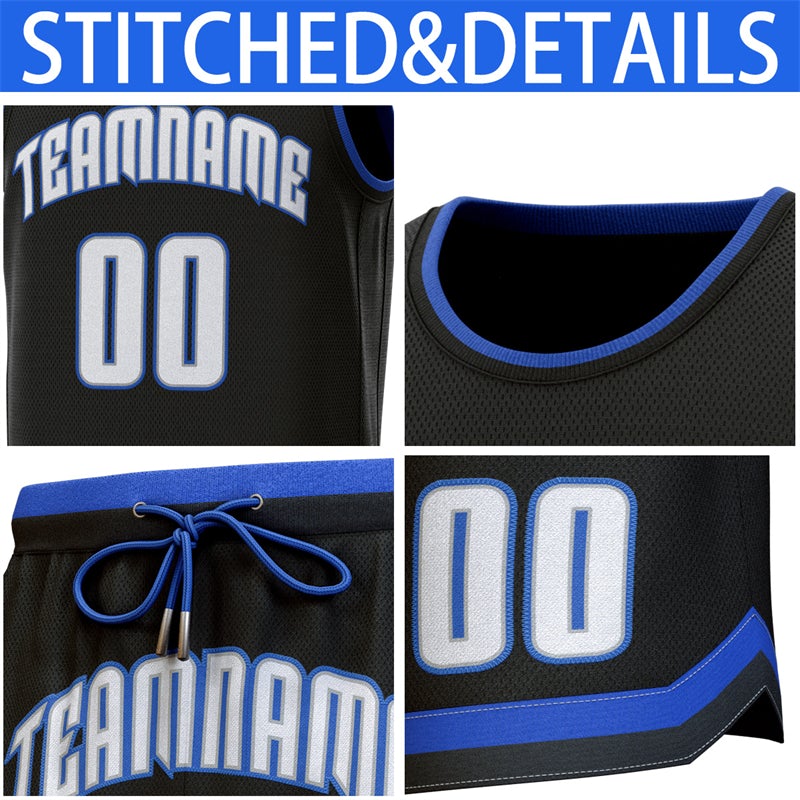 Maillot de basket-ball personnalisé noir bleu clair-Royal, ensembles classiques