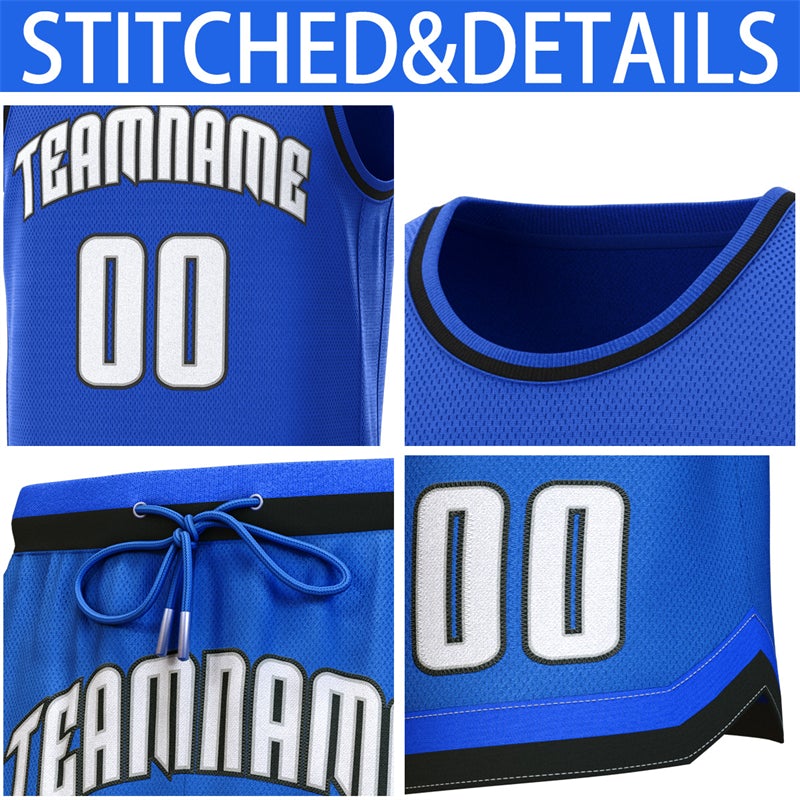 Maillot de basket-ball personnalisé bleu clair noir, ensembles classiques