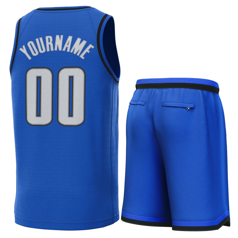 Maillot de basket-ball personnalisé bleu clair noir, ensembles classiques