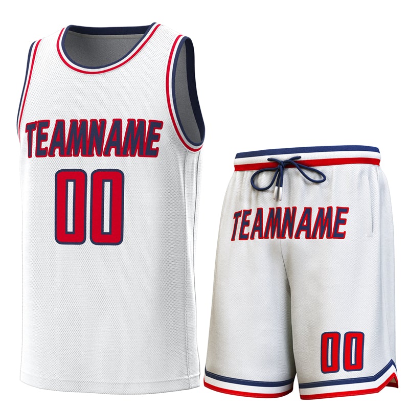 Maillot de basket-ball personnalisé blanc marine-blanc, ensembles classiques