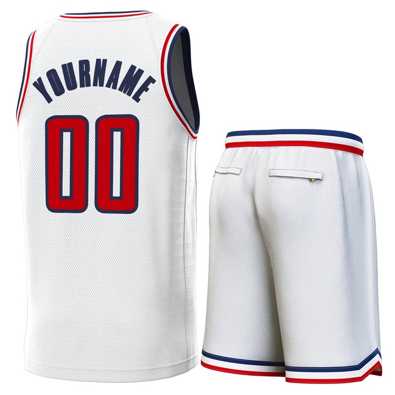 Maillot de basket-ball personnalisé blanc marine-blanc, ensembles classiques