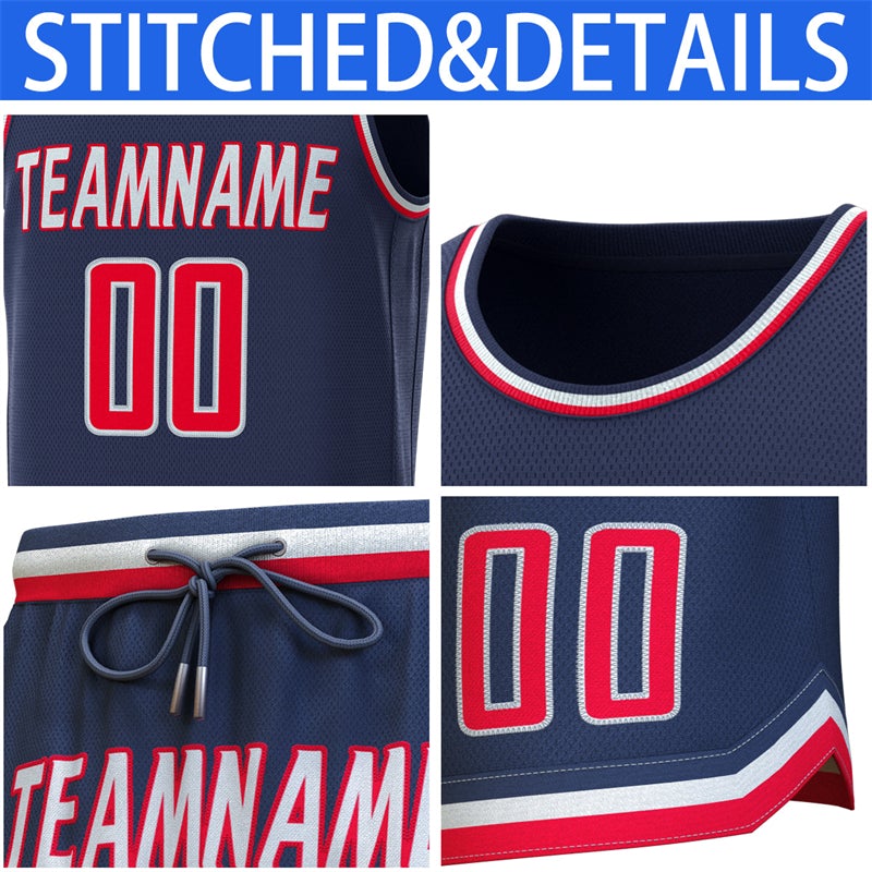 Custom Navy White-Red Classic Sets Basketball Jersey