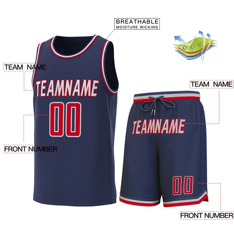 Custom Navy White-Red Classic Sets Basketball Jersey