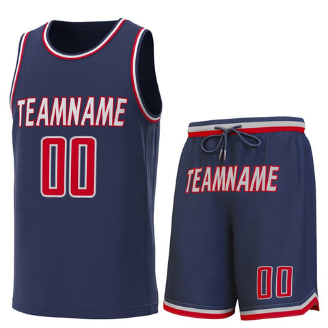Custom Navy White-Red Classic Sets Basketball Jersey