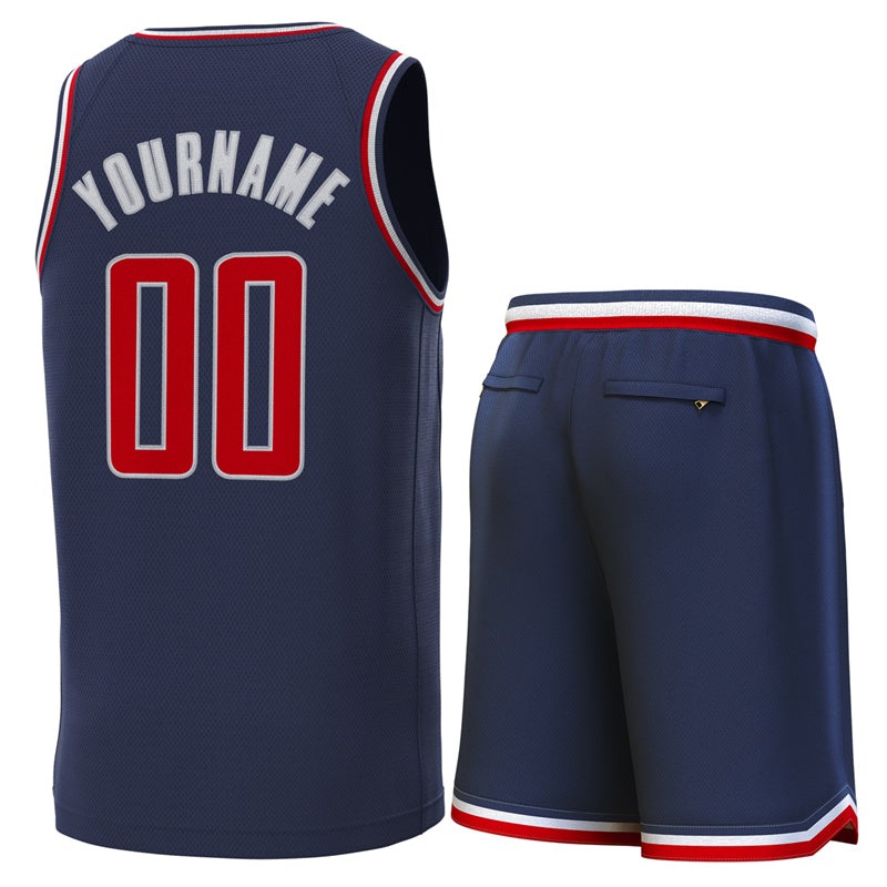 Custom Navy White-Red Classic Sets Basketball Jersey