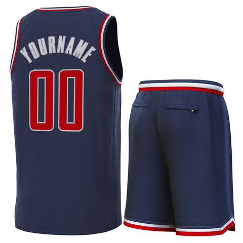 Custom Navy White-Red Classic Sets Basketball Jersey