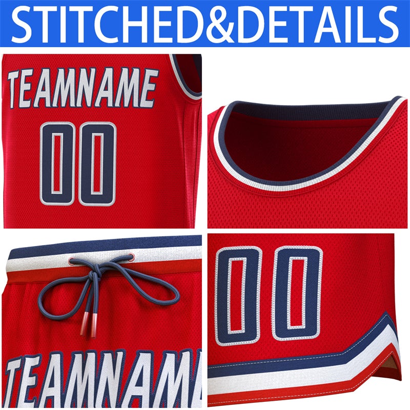 Maillot de basket-ball personnalisé rouge marine-rouge, ensembles classiques