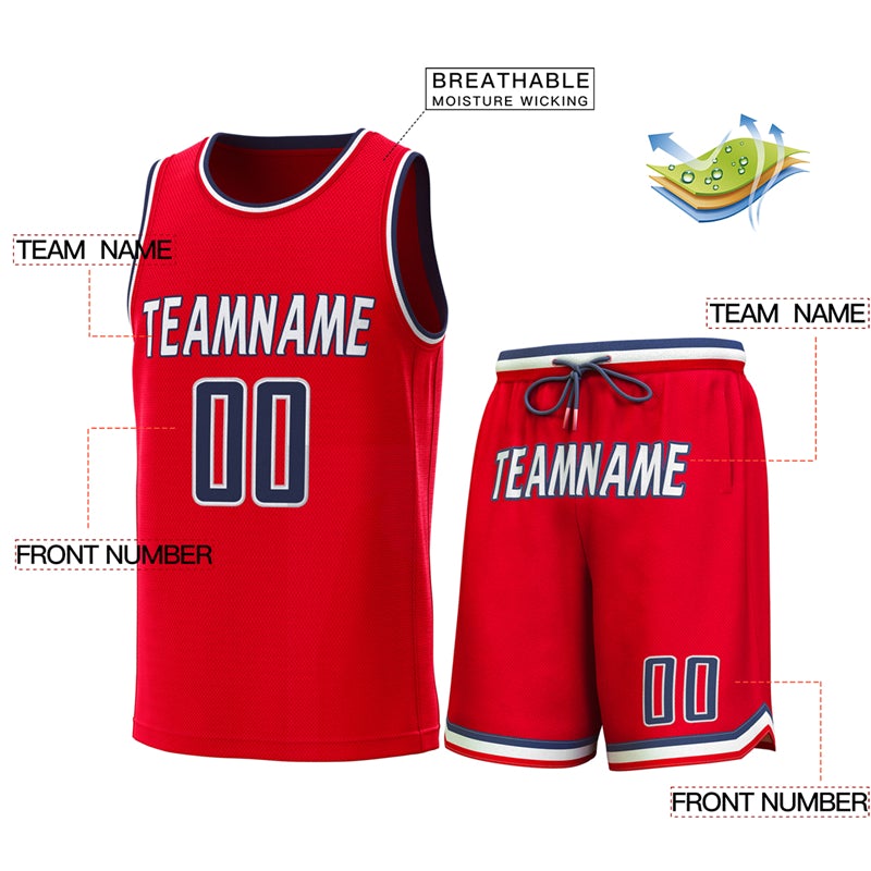 Maillot de basket-ball personnalisé rouge marine-rouge, ensembles classiques