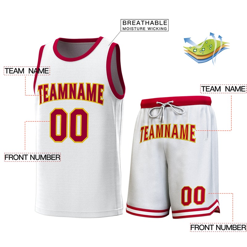 Custom White Crimson Classic Sets Basketball Jersey