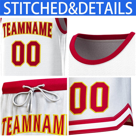 Custom White Crimson Classic Sets Basketball Jersey