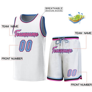 Custom White Light Blue-Pink Classic Sets Basketball Jersey