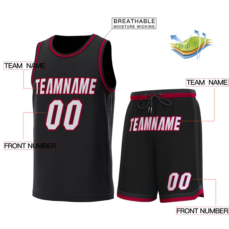 Custom Black Black-Crimson Classic Sets Basketball Jersey