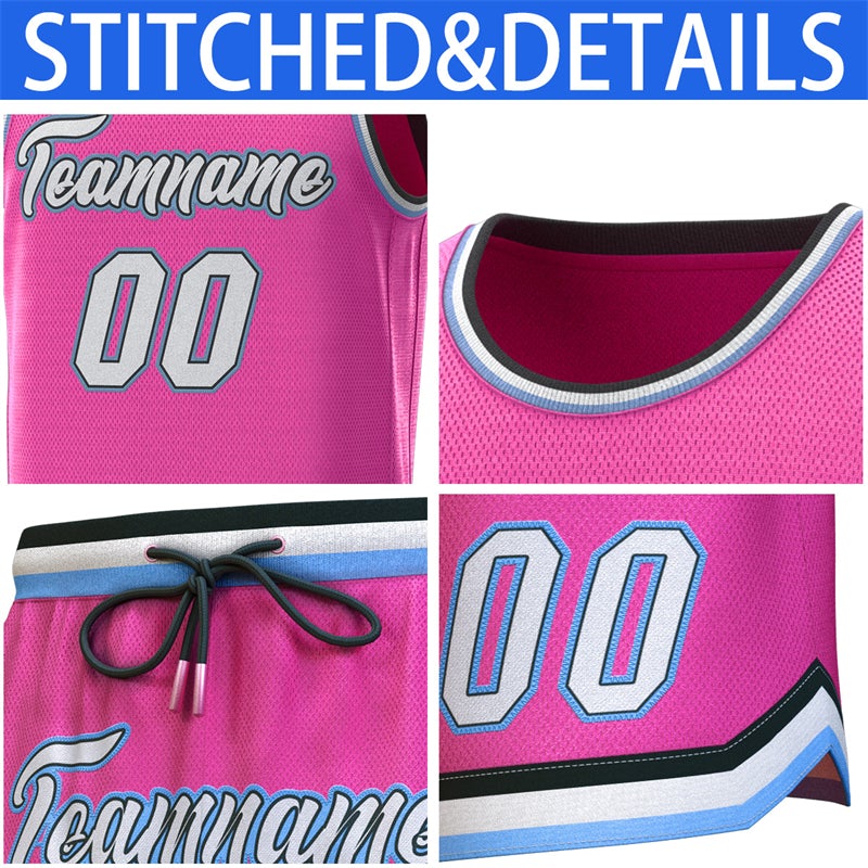 Custom Pink Black-Lt Blue Classic Sets Basketball Jersey