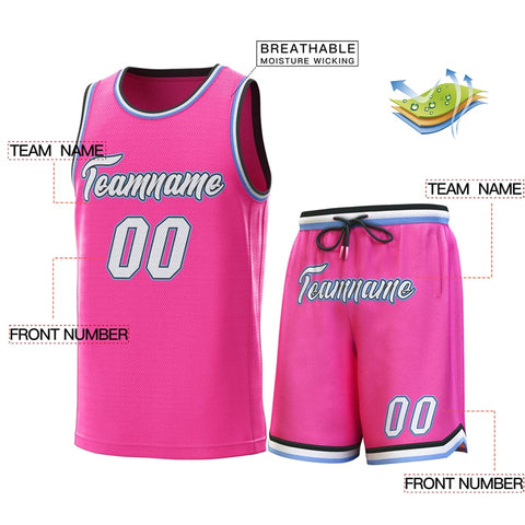 Custom Pink Black-Lt Blue Classic Sets Basketball Jersey