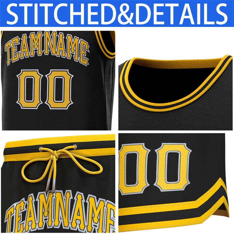 Custom Black Yellow-Yellow Classic Sets Basketball Jersey