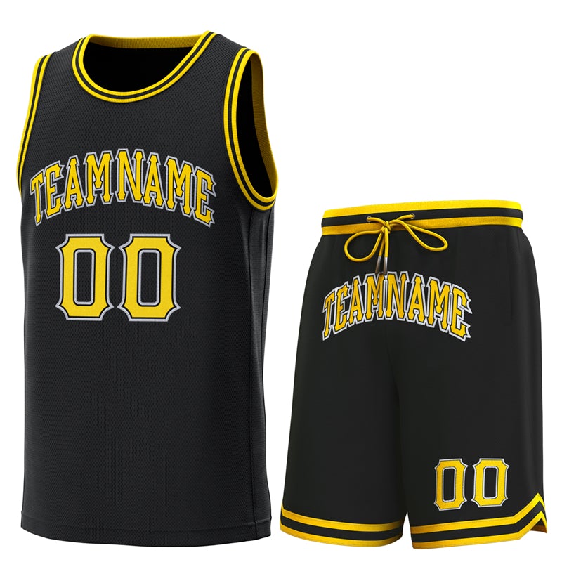 Maillot de basket-ball personnalisé noir jaune-jaune, ensembles classiques