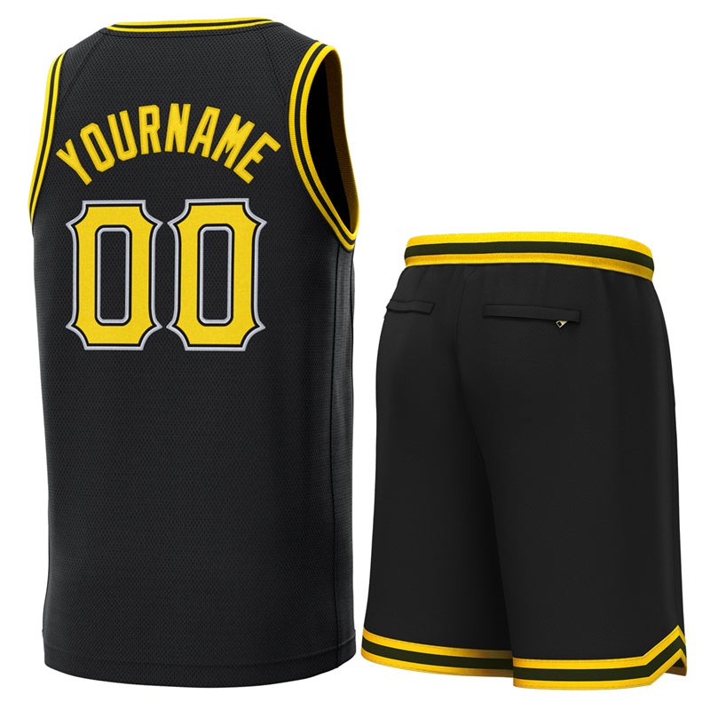 Maillot de basket-ball personnalisé noir jaune-jaune, ensembles classiques